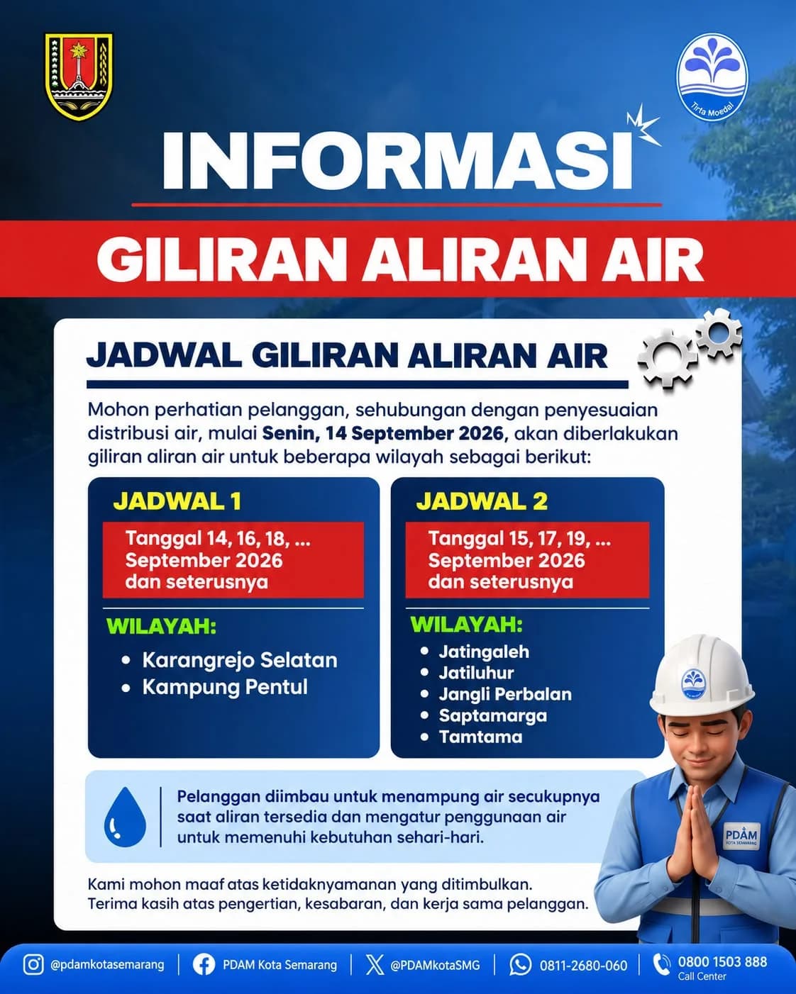 Tirta Moedal Berlakukan Giliran Aliran Air Mulai 14 September, Ini Wilayah yang Terdampak